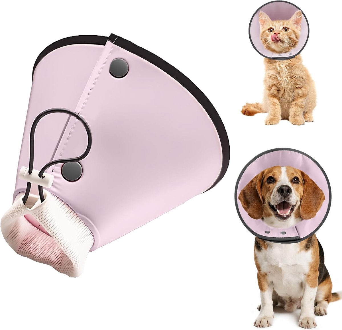 herstelhalsband voor honden ter voorkoming van likken, beschermende kraag voor hond met verstelbaar nylon trekkoord, hondenhalsband na operatie, voor honden en katten (roze, M)