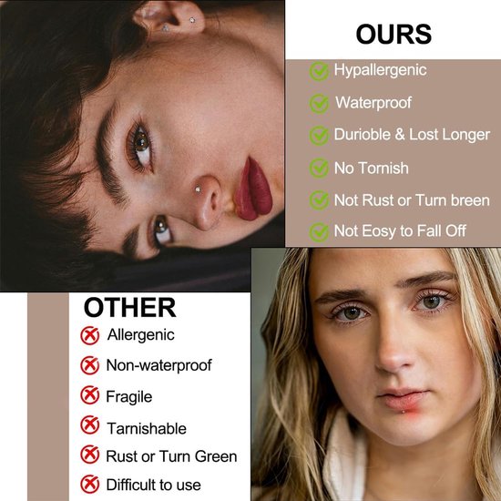 Lippenring van medisch staal, 1,2 mm, 6 mm, lippiercing, zilverkleurig, tragus/helixpiercing, 3 stuks — afbeelding 2