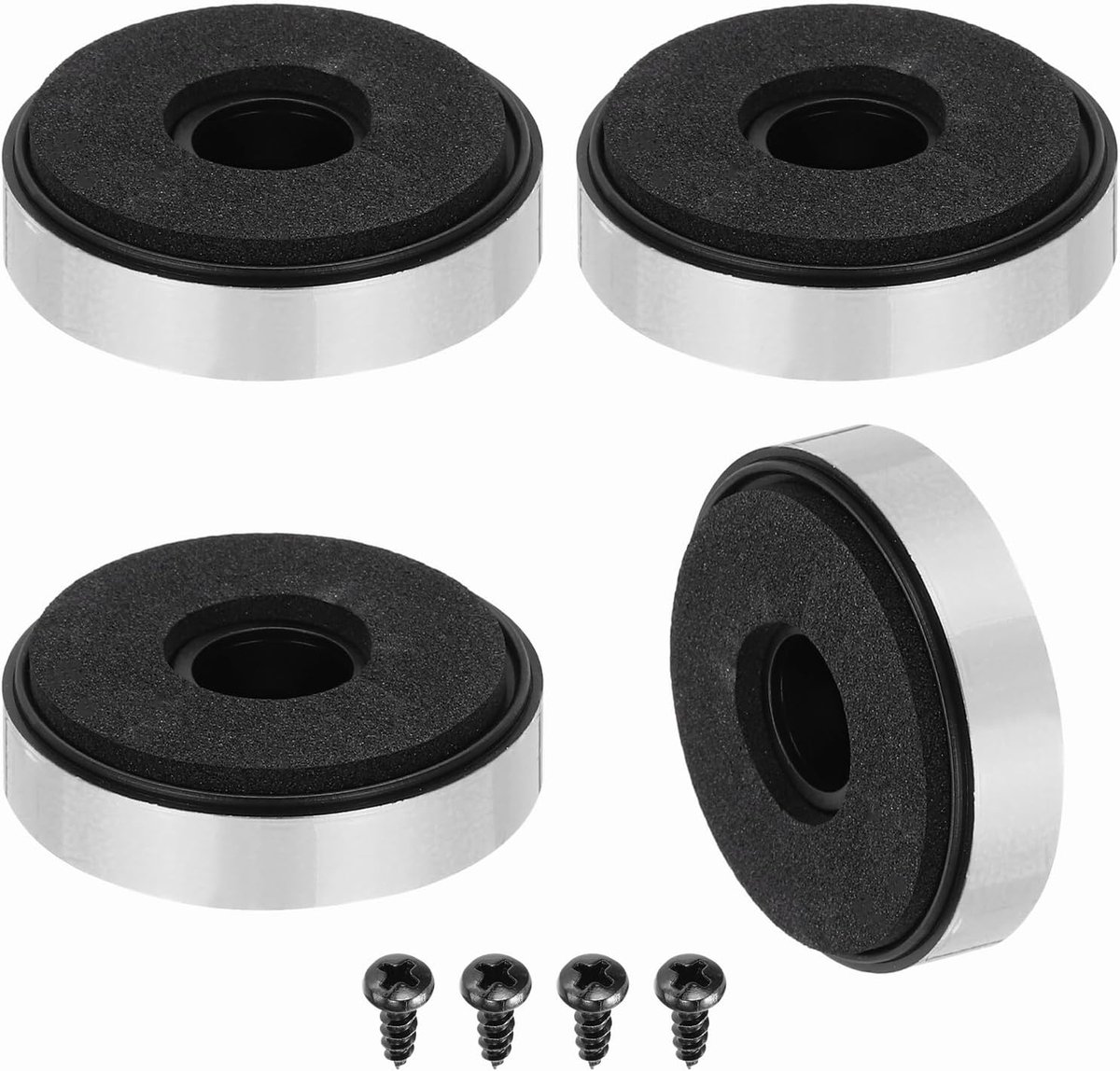 4 stuks luidsprekerisolatievoeten 40 mm x 10 mm plastic schuim schokdemper basis pad anti-vibratie versterker poten mat voor audio cd hifi home cinema geluidssysteem zilver