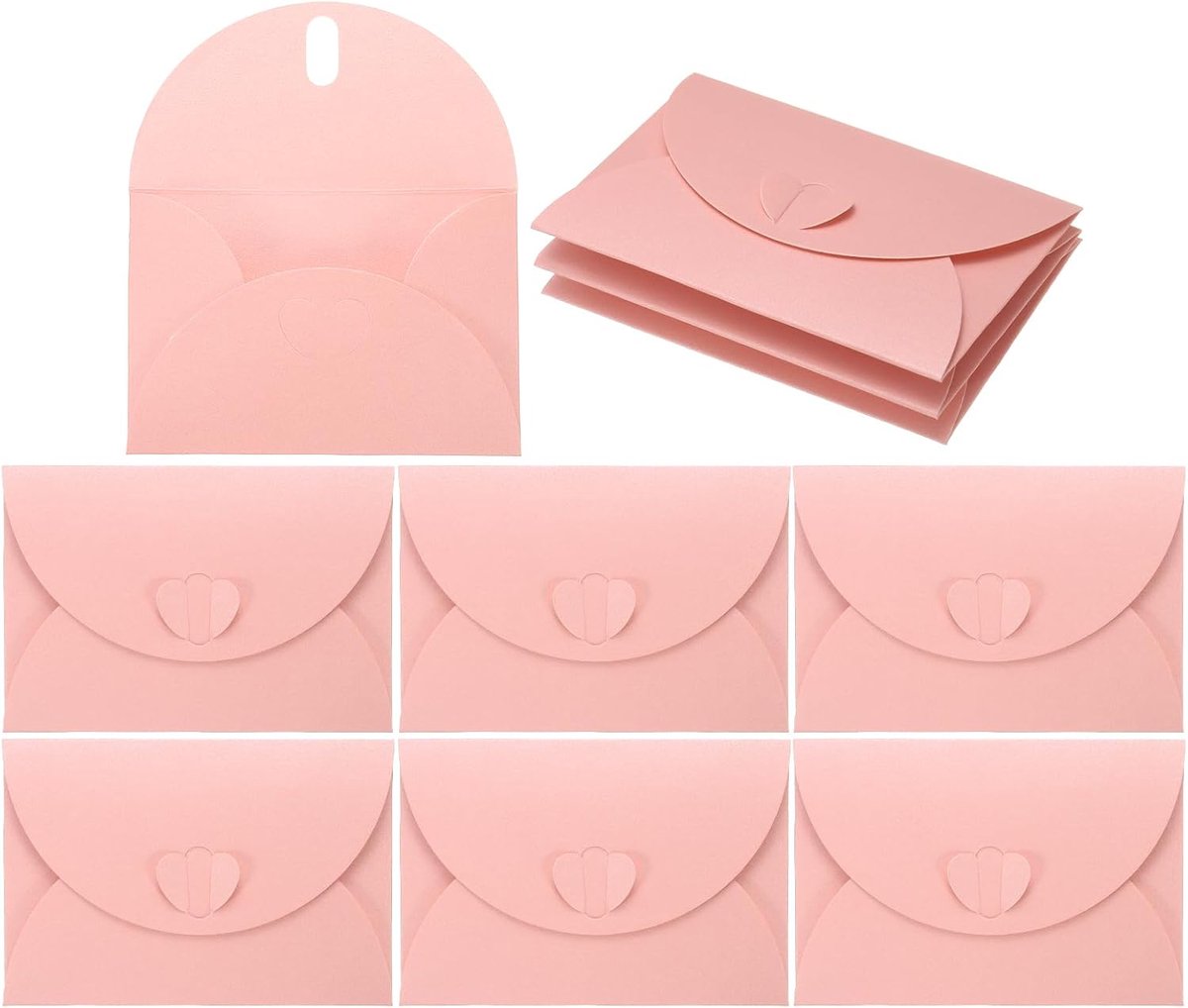 Mini-enveloppen, verpakking van 25 stuks, wenskaartenenveloppen met hartsluiting, schattige opslag voor kleine voorwerpen, schattige kaarten voor bruiloftsgroeten, roze, 10,2 cm x 7,1 cm