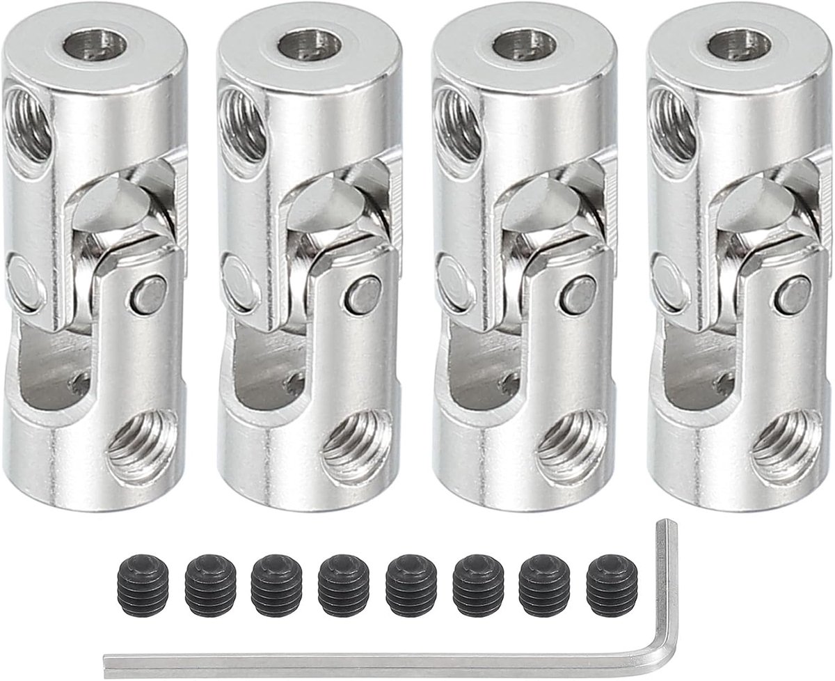 Universele askoppeling, draaibaar, 2 mm tot 3 mm ID, 4 stuks cardangewricht, U-gewrichten, koppelingsconnector, accessoires met M4-schroeven, kogelgewricht voor aanhanger, motor, model robot