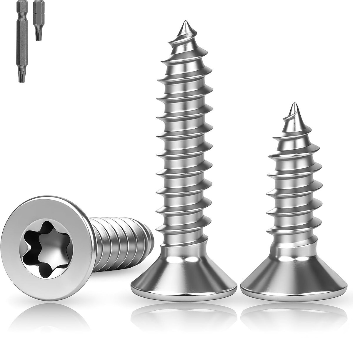 Houtschroeven, roestvrij staal, A2, V2A, Torx, M5 × 30 mm, 80 stuks | Platte kopschroeven met Torx, met schroevendraaierbit, stabiel en corrosiebestendig, voor meubelreparatie en houtverbindingen