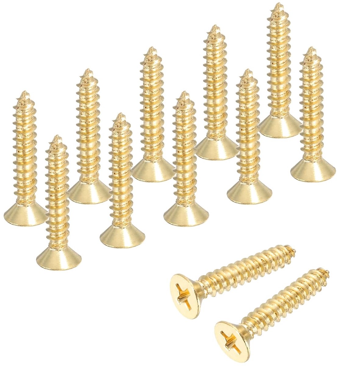 Houtschroeven, M5 x 25 mm, messing Phillips verzonken kop, houtschroeven, zelftappende meubelverbinders voor deurscharnieren en doe-het-zelfprojecten, goudkleurig