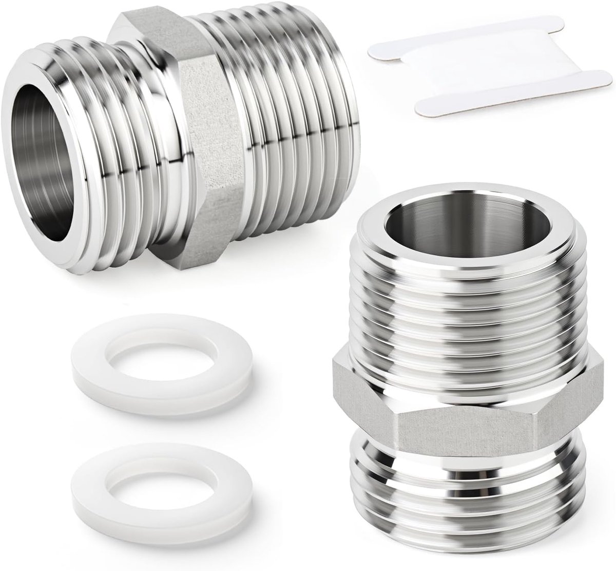 2 stuks tuinslangadapter, 3/4" GHT mannelijk x 3/4" BSP mannelijk 304 roestvrijstalen slangkoppelingen met sluitringen