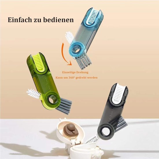 3-in-1 multifunctionele reinigingsborstel, 2 stuks reinigingsborstels, waterflessen en bekerdeksels voor kleine ruimtes voor grondige en efficiënte reiniging — afbeelding 3