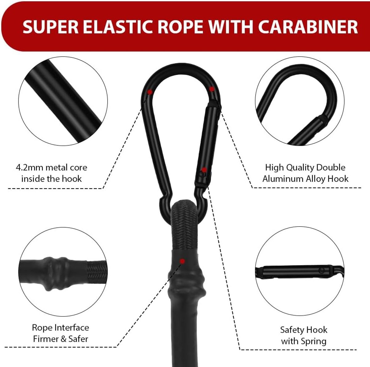 Elastische touwen, 4 elastische touwen met haken, elastische transportkoorden van elastisch rubber voor koffer, haken, elastische riem voor luifels, dekzeilen, camping, bagage (30 cm)