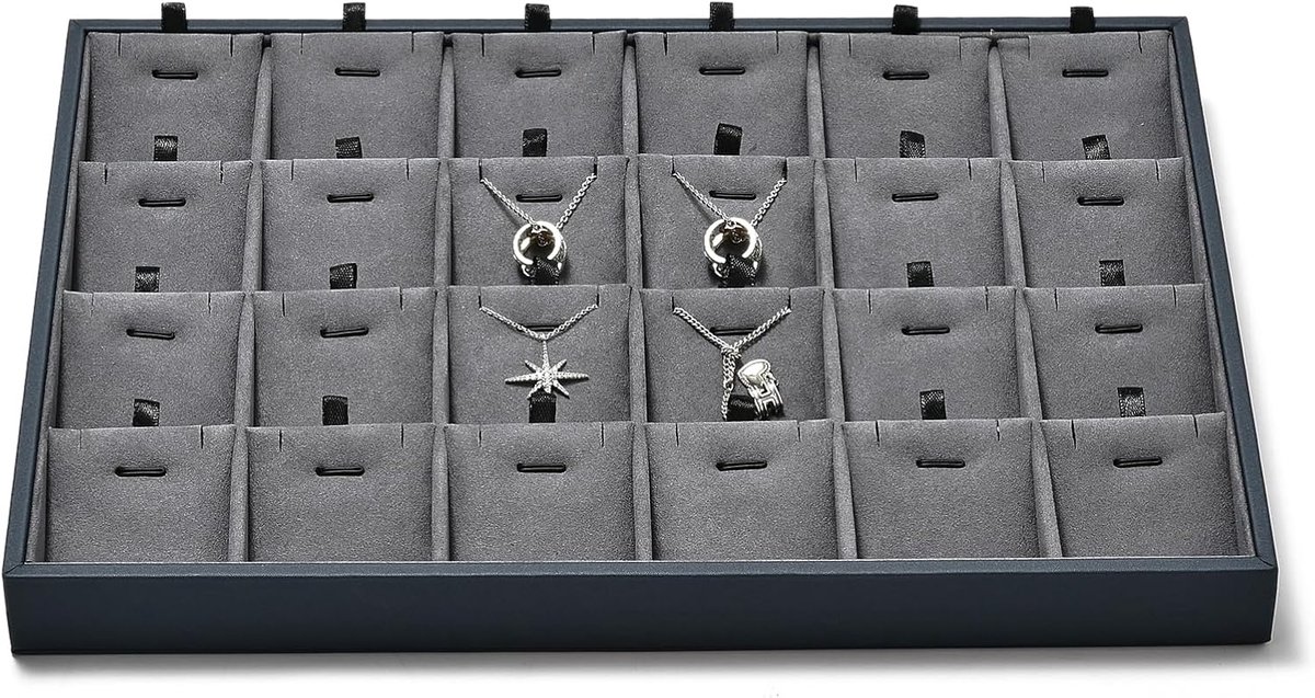 Grijs Microfiber 24 Vakjes hanger oorbellen ketting Organizer Display Vitrine Sieraden Opberg Tablett, Sieradentablets (60x35 CM)