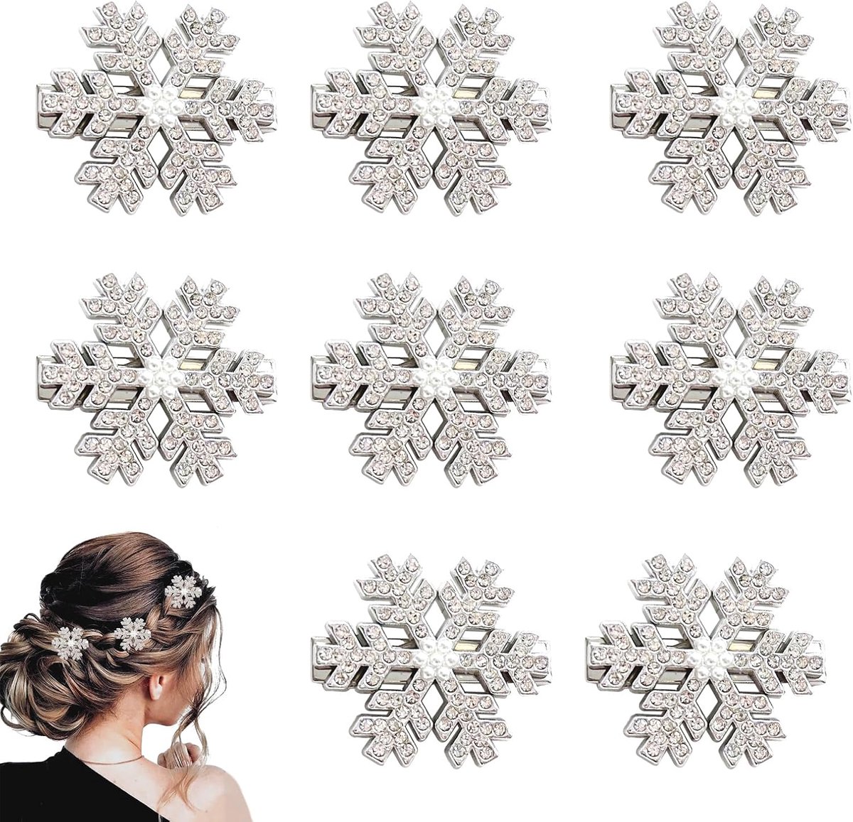Haarspelden met strass-steentjes | Kerst haarsieraad met strassteentjes, haarspeld zilver, decoratie voor vrouwen (zilver)