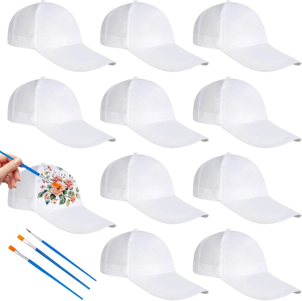 10 stuks graffitipetten, baseballpetten voor kinderverjaardag, knutselset, kinderpetten, knutselset, kinderverjaardag, om te beschilderen, baseballcaps, doe-het-zelf set, kinderen, witte