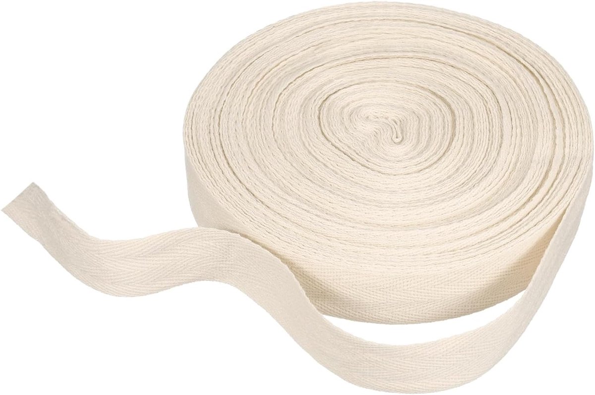 Katoenen lint 25 mm x 21 meter visgraatlint bies voor doe-het-zelf naaien geschenkverpakking, beige