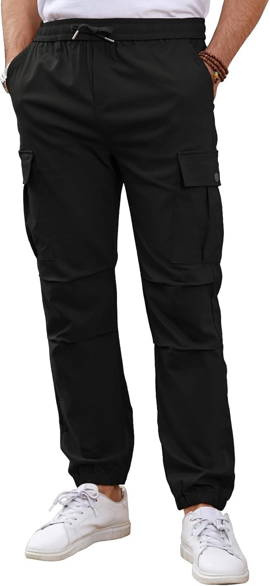 Cargobroek voor heren, casual, joggingbroek, werk, elastische tailleband met meerdere zakken, trekkoord, sport