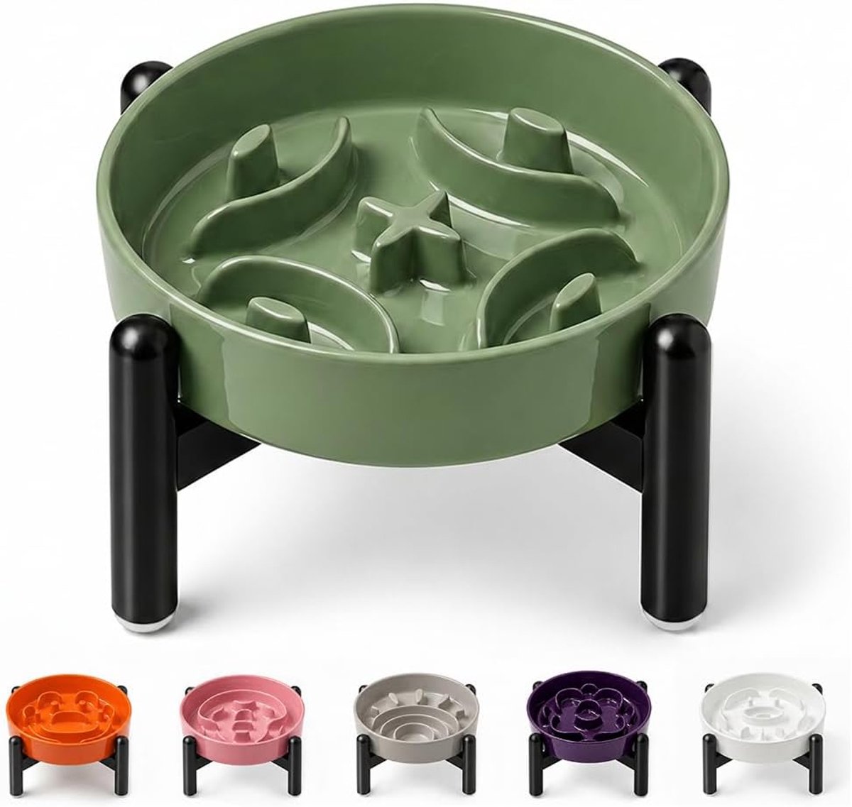 Slow Feeder Hondenbak - Keramische Doolhof Hondenvoerbak met RVS Standaard - Verhoogde Slow Feeder voor Kleine Rassen om de Eetsnelheid te Controleren - 16 cm - 0,8 Cups (80 g) - Groen