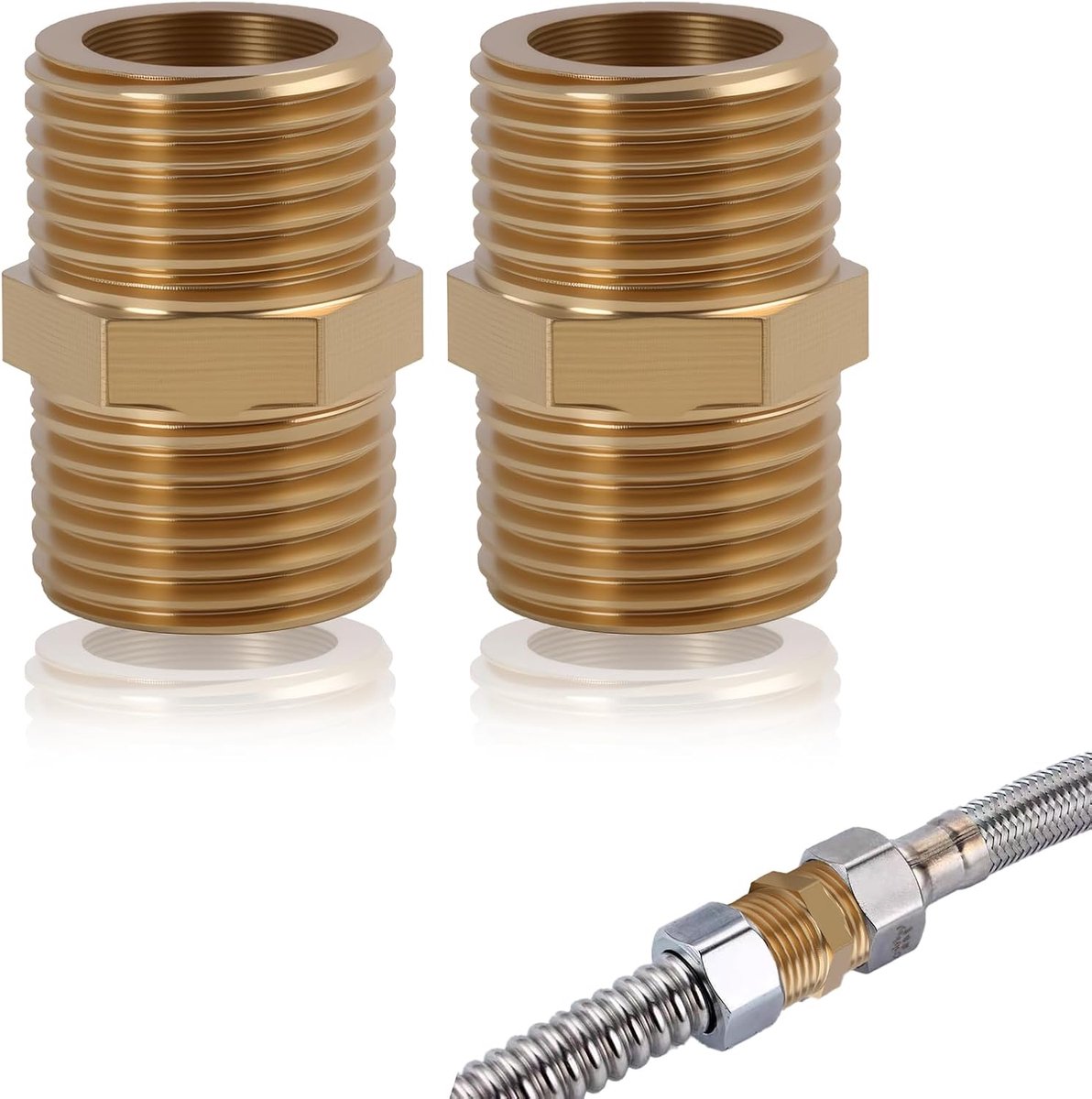 nippel 1/2 inch messing buitendraad, robuuste messing connector met zeskant, 2 stuks set voor buisaansluitingen in badkamer, verwarming en airconditioning, corrosiebestendig en duurzaam