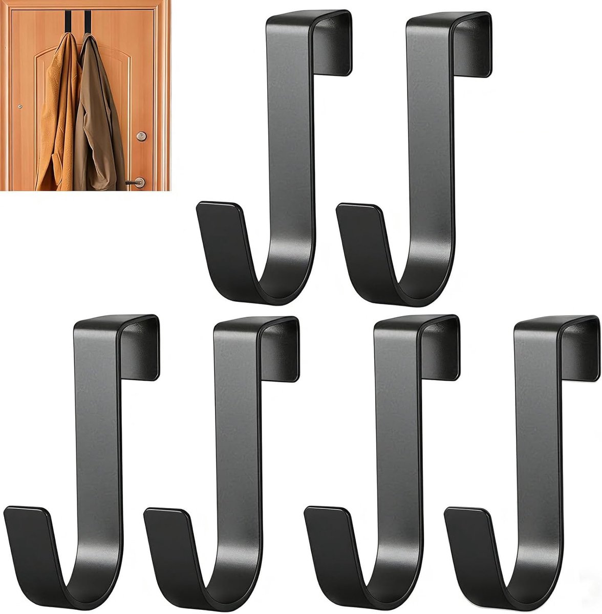 6 Stuks Universele Deurhaak van RVS Zwart voor Handdoeken, Keukenaccessoires en Badkameritems – Compacte en Duurzame Haak voor Multifunctioneel Gebruik