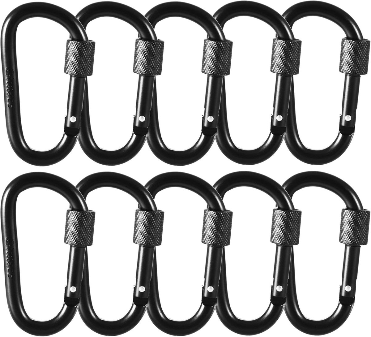Karabijnhaken met schroefsluiting, 10 stuks, sleutelhanger, aluminium schroefkarabijnhaak voor kamperen, vissen, wandelen of reizen (zwart)