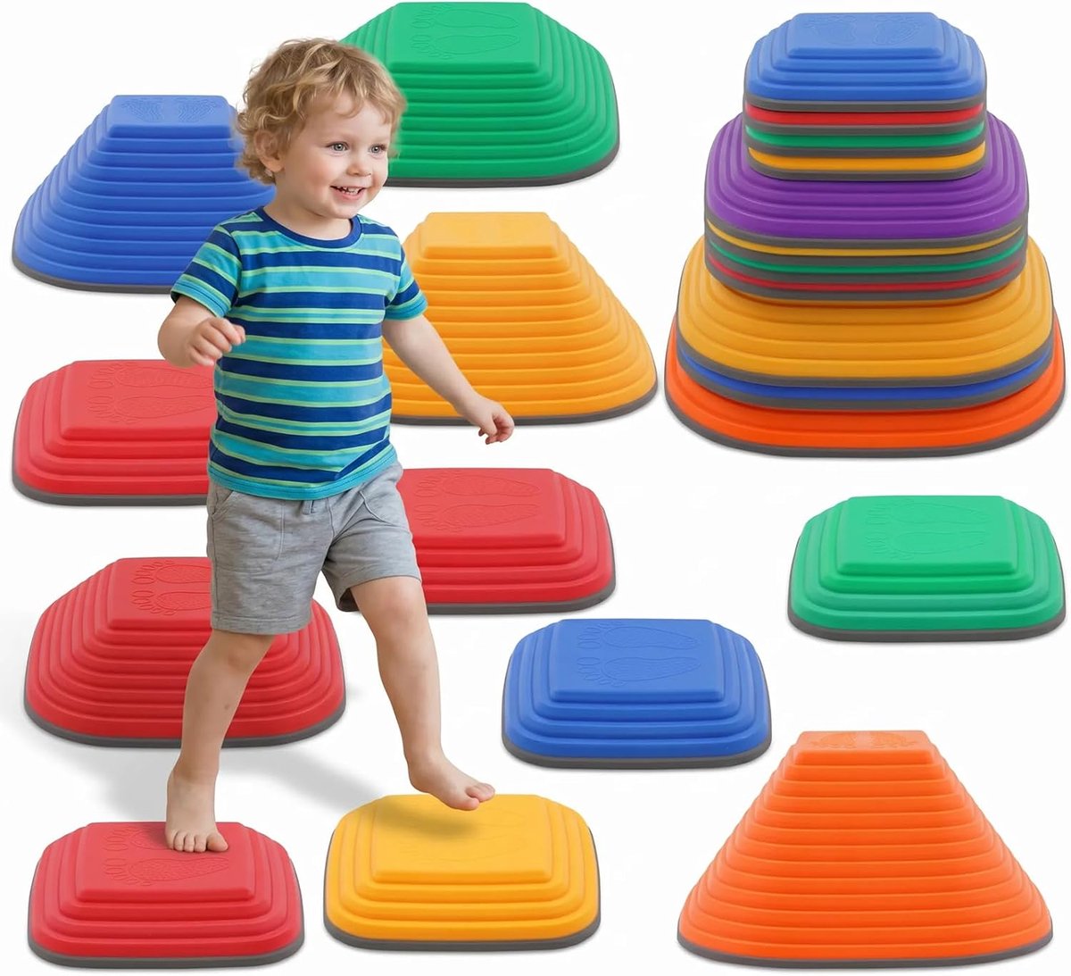 Compensatiestenen voor kinderen, 11 stuks psychomotrica, antislip, stapelbaar, hinderniswegen voor binnen en buiten, bevordert het evenwicht