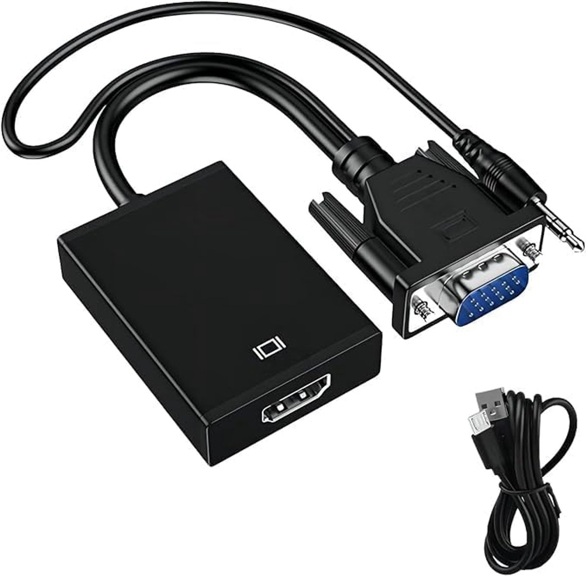 naar HDMI adapter, VGA naar HDMI converter met 3,5 mm audiokabel en stroomkabel voor pc, laptop naar monitor, tv, projector