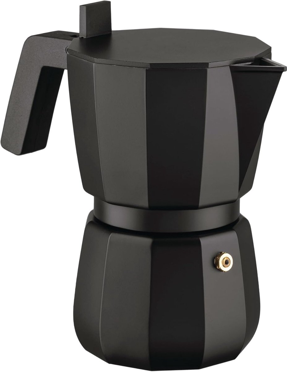 Moka DC06 6 B Designer Espresso Maker Cast Aluminium Handvat en Knop PA Zwart 6 Kopjes
