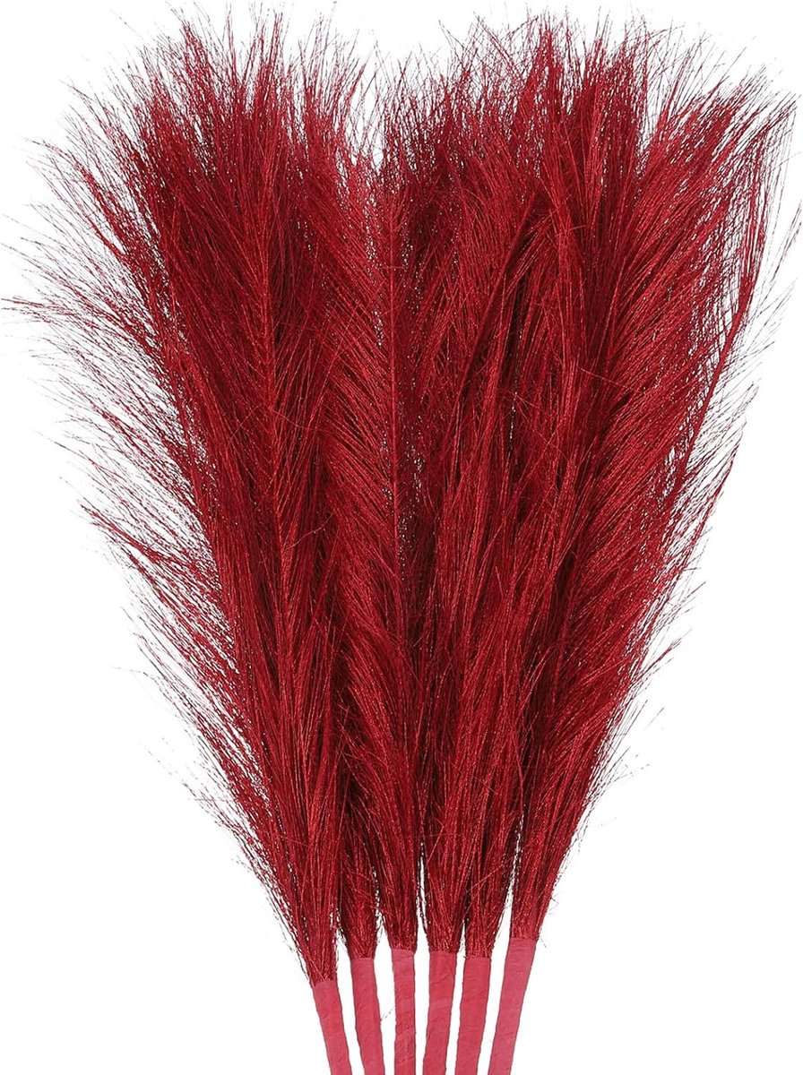 3 Stk Pampas Kunstgras Klein 45 cm / 17,7" Kunstmatig Fluffy Pampas-Kunstgras 7 Takken Kunstmatig Vaasvulling voor Huis, Kantoor, Vaas, Huwelijksdecoratie Rood