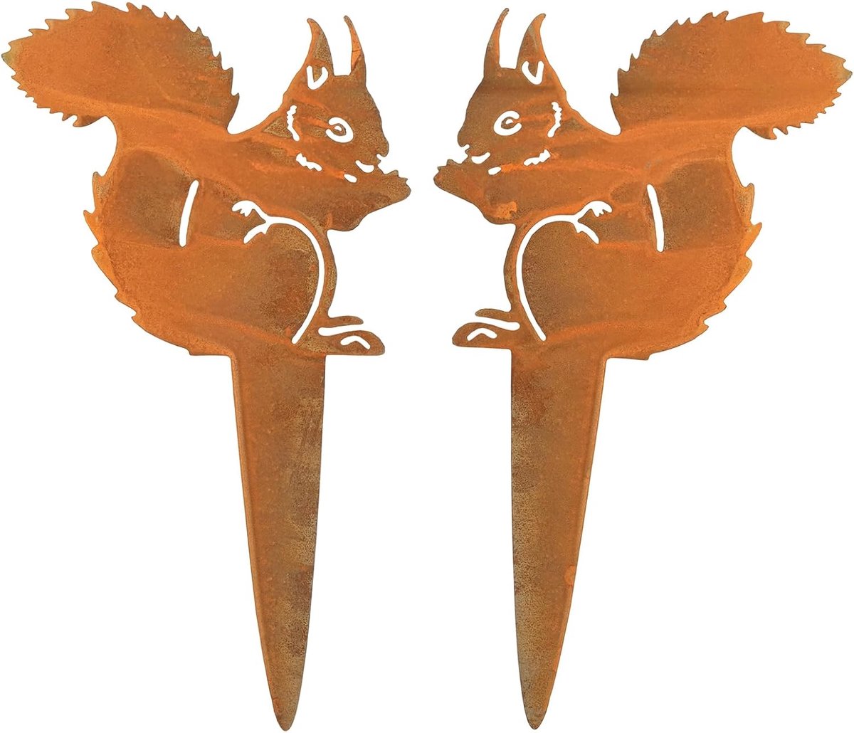 2 stuks roest, eekhoorntje, decoratie, metaal, boomsteker, roest, patina, tuindecoratie, tuinfiguur voor buiten, natuurliefhebbers, binnenplaats, achtertuin, outdoor, 12 x 21 cm