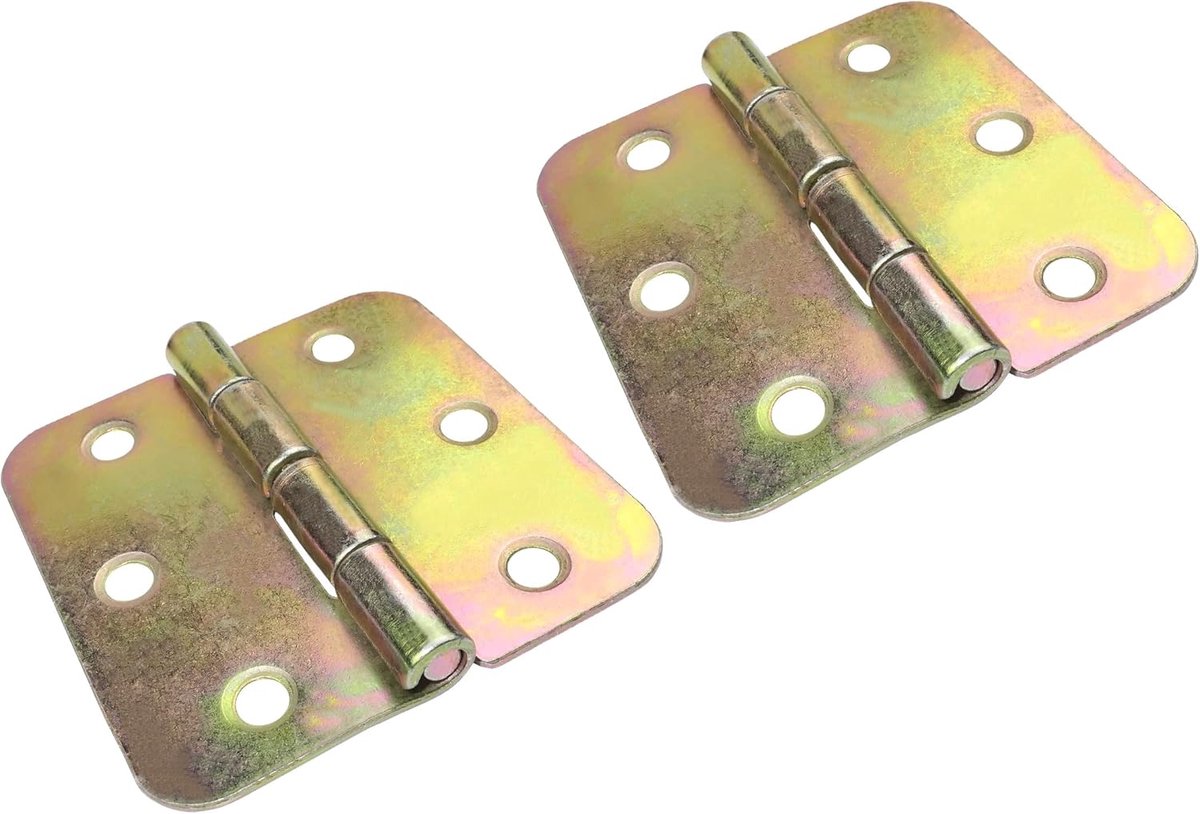 - C57914 - Set met 2 rechthoekige universele scharnieren 75x75mm met 6 gaten - verbindingselement voor houtbewerking - van verzinkt staal geel