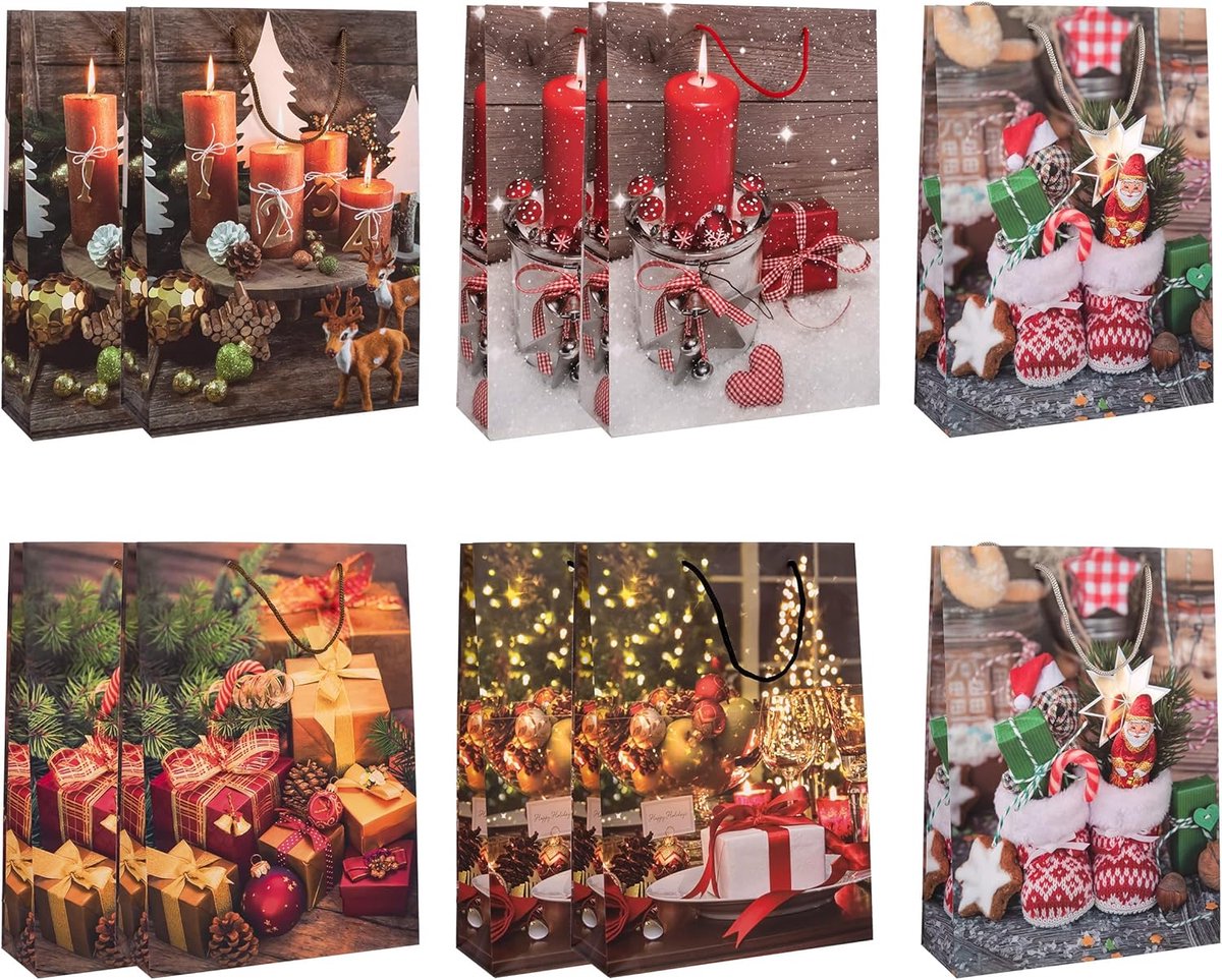 90115 - Kerstcadeauzakjes, 10 stuks, 16 x 11 x 6 cm, mat, assorti, kerstzakjes, cadeauzakjes