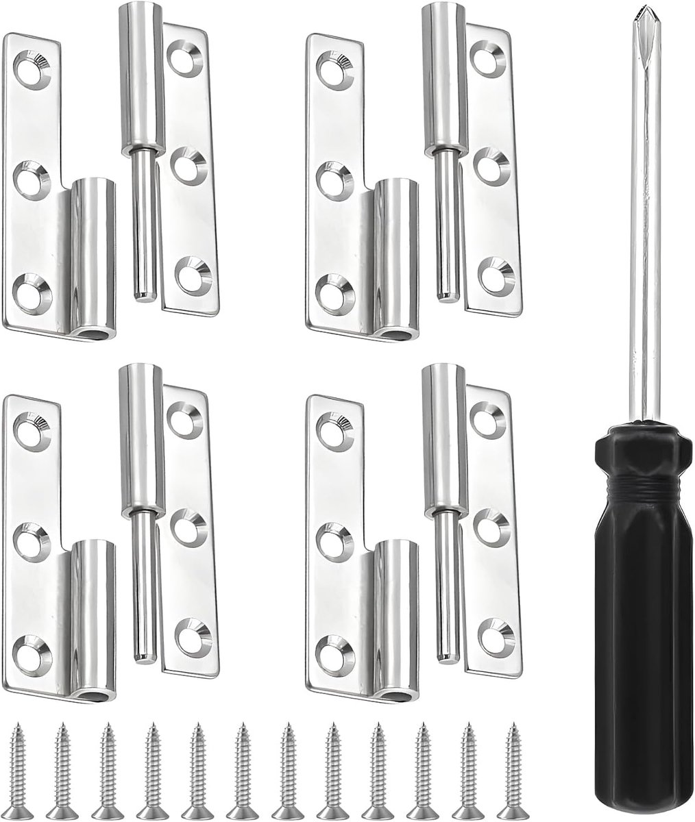 Scharnieren, 62 mm × 35 mm, scharnieren, inklapbare scharnieren, 304 roestvrijstalen scharnieren, afneembare deurscharnieren met schroeven, schroevendraaier voor links te