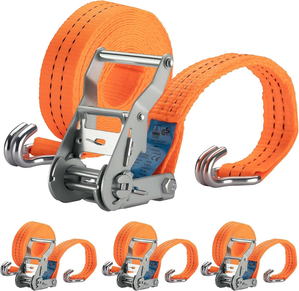 Spanbanden met ratel 6 m – 3000 daN sjorbanden set van 4 bandbreedte 35 mm spanriemen
