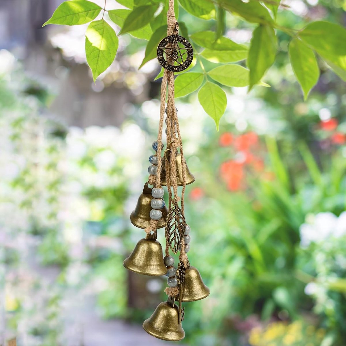 Heksenklokken voor in de tuin, windspel, metalen windgong voor buiten, hangend, vintage heksenklokken, huisbescherming voor tuin, terras, binnenplaats, hangende decoratie, cadeau