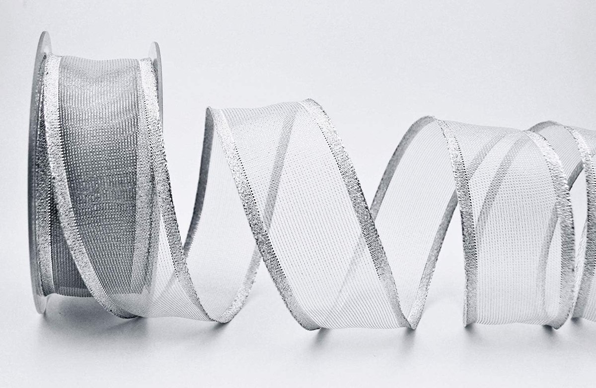Decoband Vancouver Gold Silver koper met draad transparant glanzend metallic cadeaulint lint kerstband draadrandband