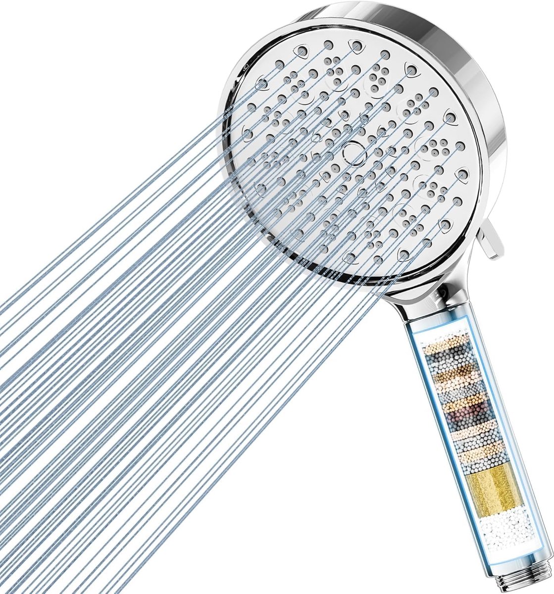 Filterdouchekop met 20-laagse filtering en waterbesparende functie, 6 straalmodi, hogedrukhanddouche, douchekop voor het verwijderen van hard water, restchloor en bacteriën