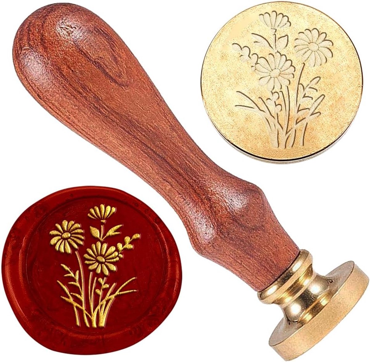 25 mm madeliefjes, bloemen, waszegelstempel, retro zegelstempel, afneembare messing kop, zegelstempel, zegelwas voor enveloppen, wenskaarten, brieven, bruiloftsuitnodigingen