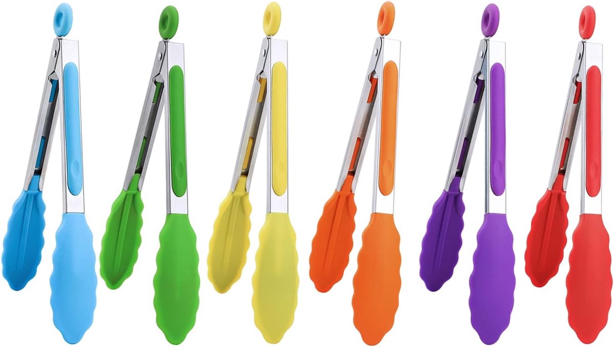 BIGSUNNY 17,8 cm Mini siliconen serveertangenset 7 Inch Paars Rood Oranje Groen Geel Blauw