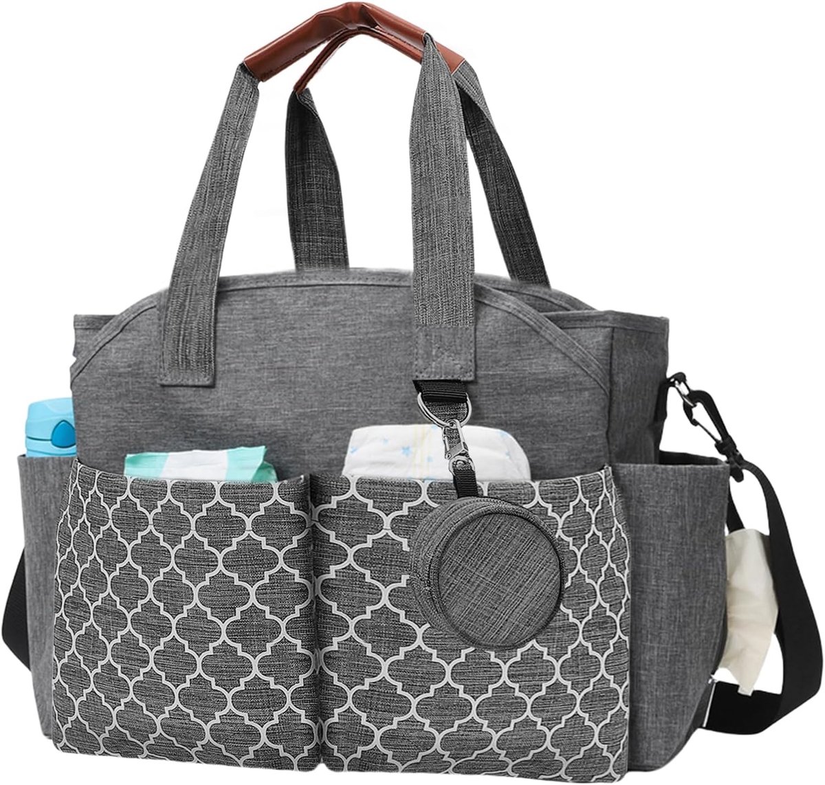 Luiertas, babytas, reis-luiertas, draagbare babytas, schoudertas met fopspeentas voor werk, weekends, grote capaciteit voor alle babyaccessoires, grijs