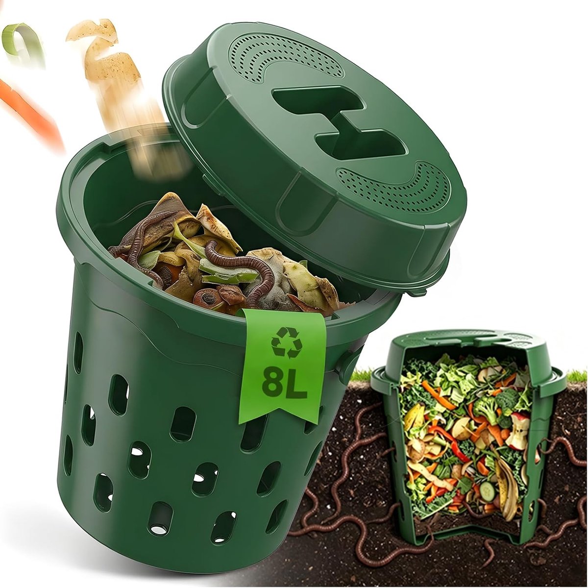 SnelShoppen - Biigdan 8L Ondergrondse Wormcomposteerder met Ventilatiegaten, In Ground Worm Composter voor Tuinbedden en Thuisgebruik, Duurzaam Compos