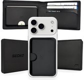 Gecko MagSafe Wallet – 2-in-1 Portemonnee Heren – Pasjeshouder voor 7 Kaarten – Magnetische Kaarthouder – Echt Leer – RFID Bescherming – Zwart