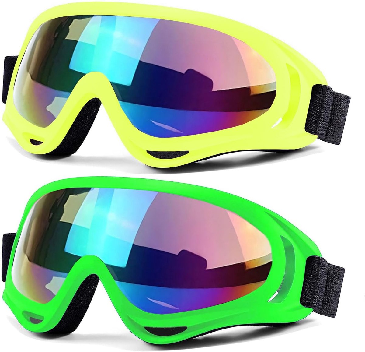 Goggles 2 Pack Ski, Motorfiets, Snowboard Goggles met UV-bescherming Winddicht Anti-Glare Lenzen voor Mannen Vrouwen Jeugd Kids