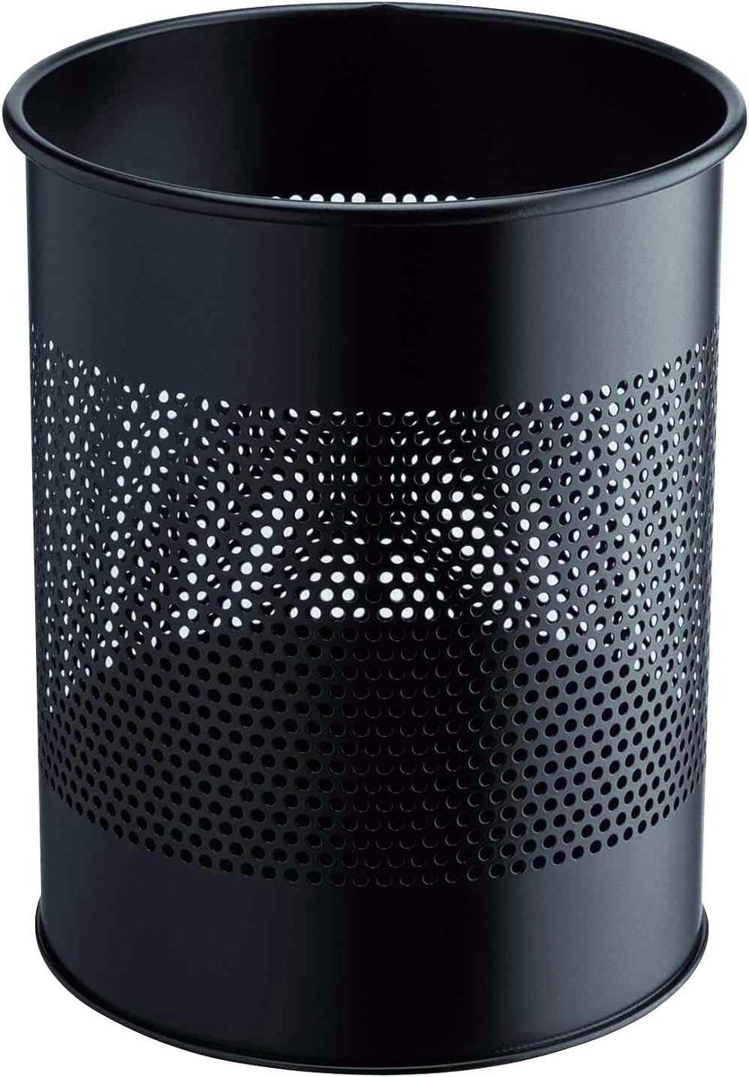 331001 Prullenbak metaal rond 15 liter, perforatie 165 mm, zwart