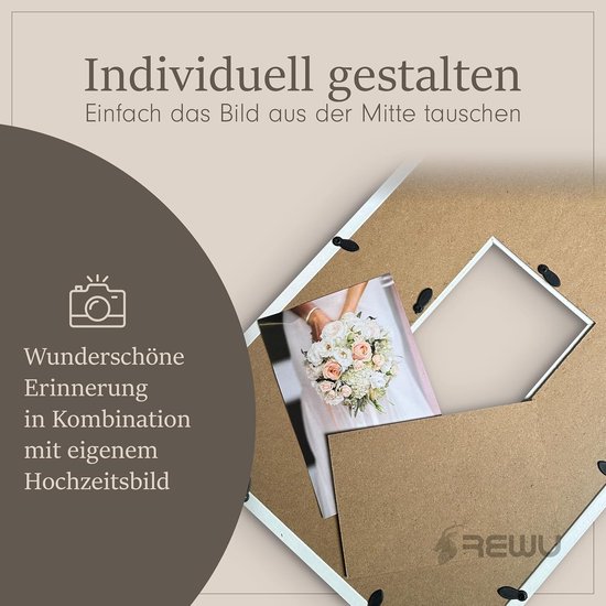 Fotolijst met beschrijfbare houten hartjes, gastenboek, bruiloft, liefdesdecoratie, cadeau-idee, huwelijkscadeau, fotolijst, 38 x 28 cm — afbeelding 4