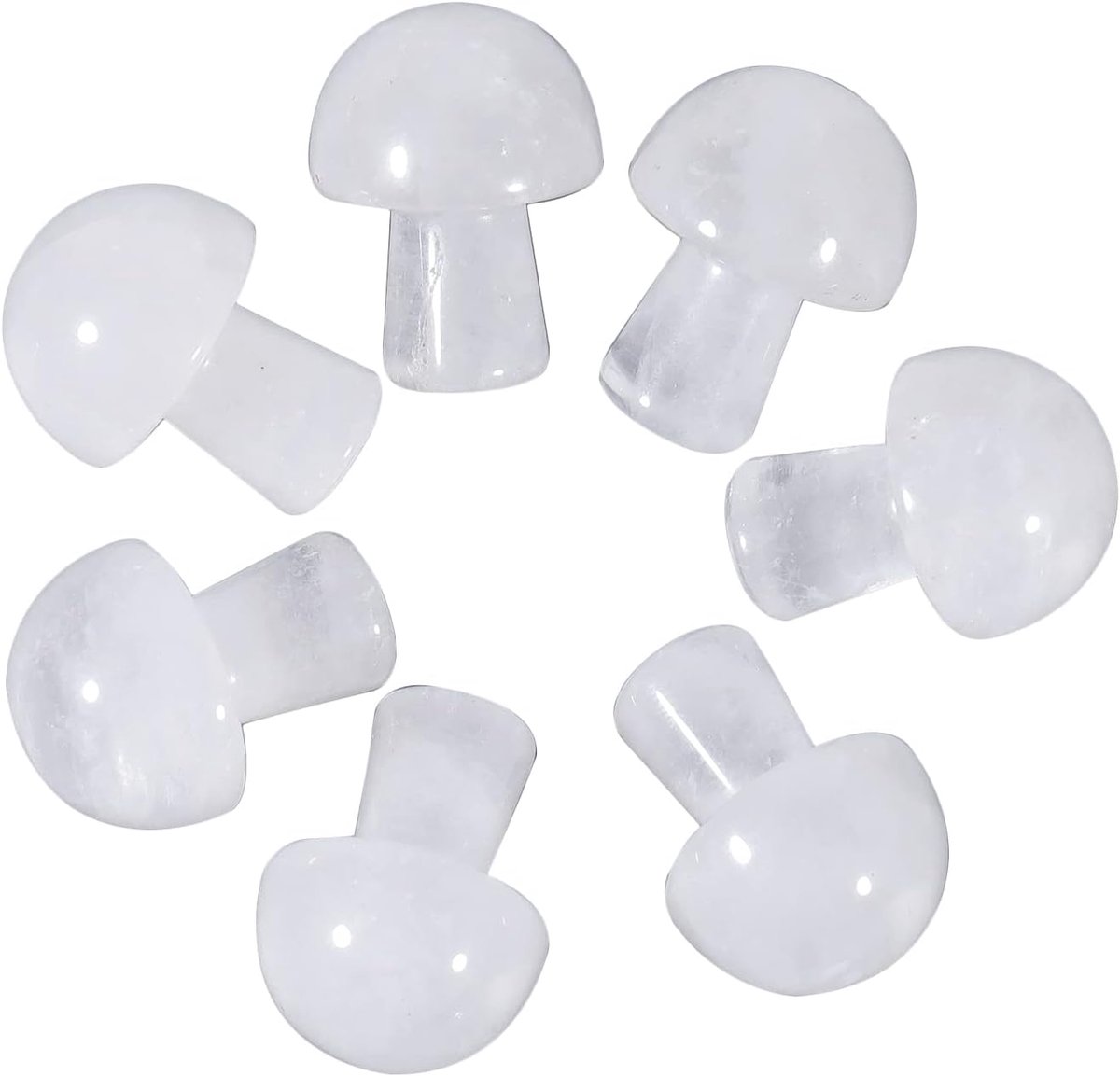 7 stuks kristallen paddenstoel sculptuur steen beeldje, handgesneden edelsteen paddenstoelen handwerk genezing chakra decor, witte kwarts