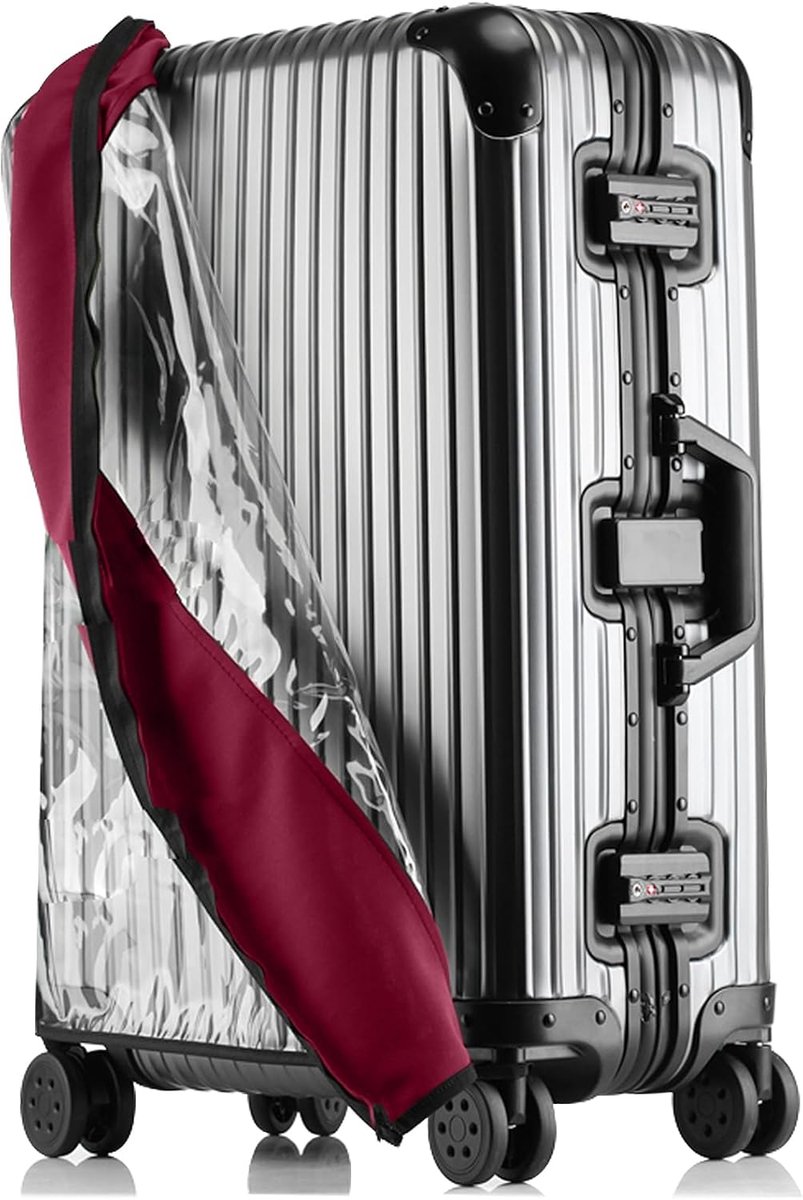 Kofferhoezen, Demontage Erforderlich Beschermhoes voor Koffers, 20-34 Inch Kofferhoes, Kofferbeschermhoes, Waterdicht Stofdicht Zwarte Rand Doorzichtig Bagagehoes (Rood, 34)