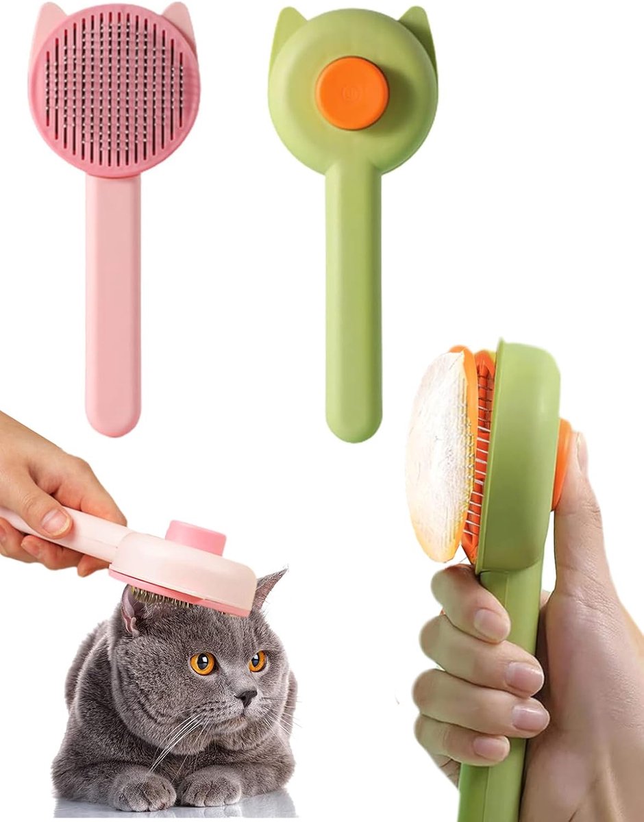 Borstels, huisdierborstels, huidvriendelijke massagenaalborstel voor het ontharen van honden en katten, schoon huisdierhaar van de borstel met één knop
