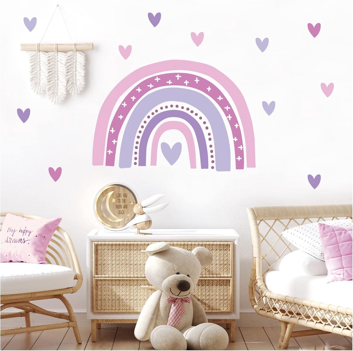 Deco Muursticker Regenboog Lila Hartjes Kinderkamer Babykamer Wanddecoratie DL942-1