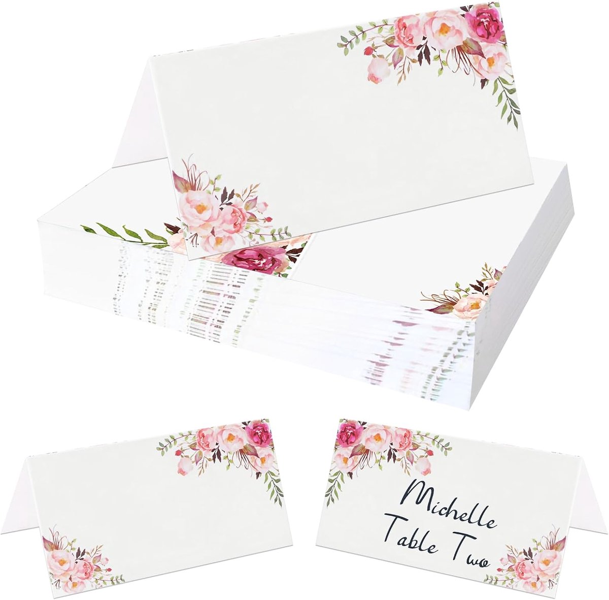 40 stuks plaatskaarten voor bruiloft, naamkaarten, tafelnummer, bruiloft, voor tafel, recepties, feesten, evenementen, vieringen (bloemenmotief) | Bloemenmotief, voor tafel, recepties, feesten, evenementen, feesten