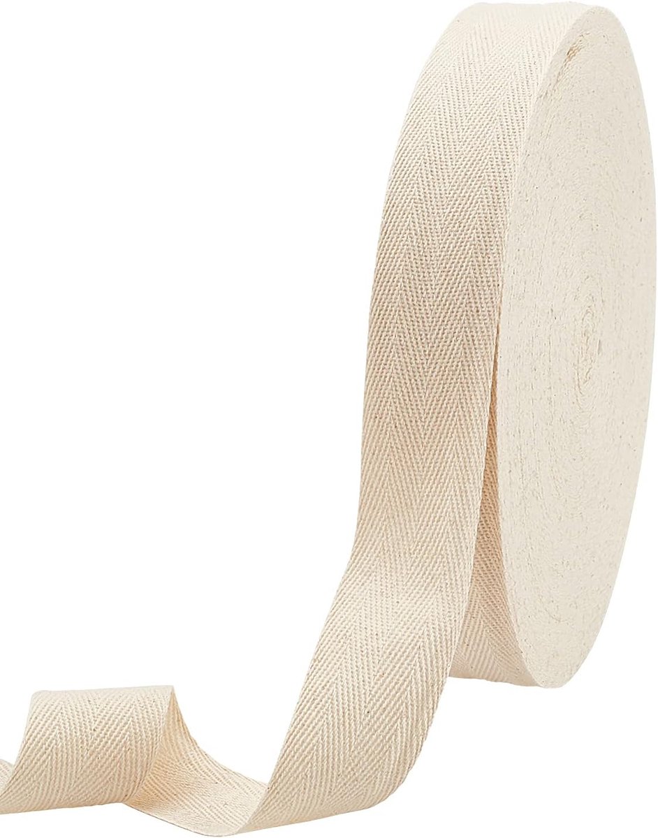 nbeads 50 m/rol katoenen riemen met visgraat, 35 mm brede katoenen band twill katoenen linten visgraatkoorden voor naaien, knutselen, antiek wit