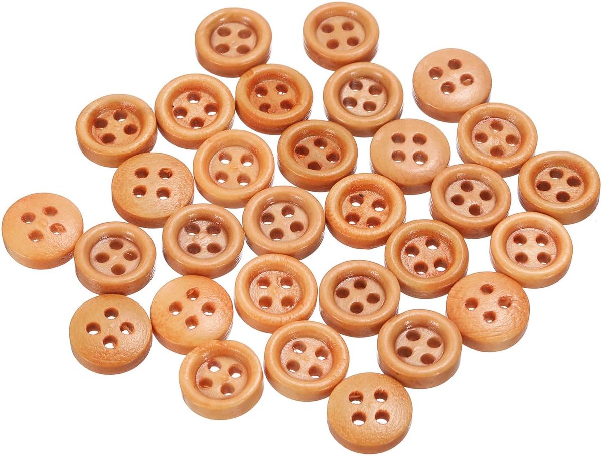 30 stuks 16L houten naaiknop 3/8" (10mm) 4 gaten ronde knopen van hout vervanging voor kleding doe-het-zelf handwerk decoratie, lichtbruin