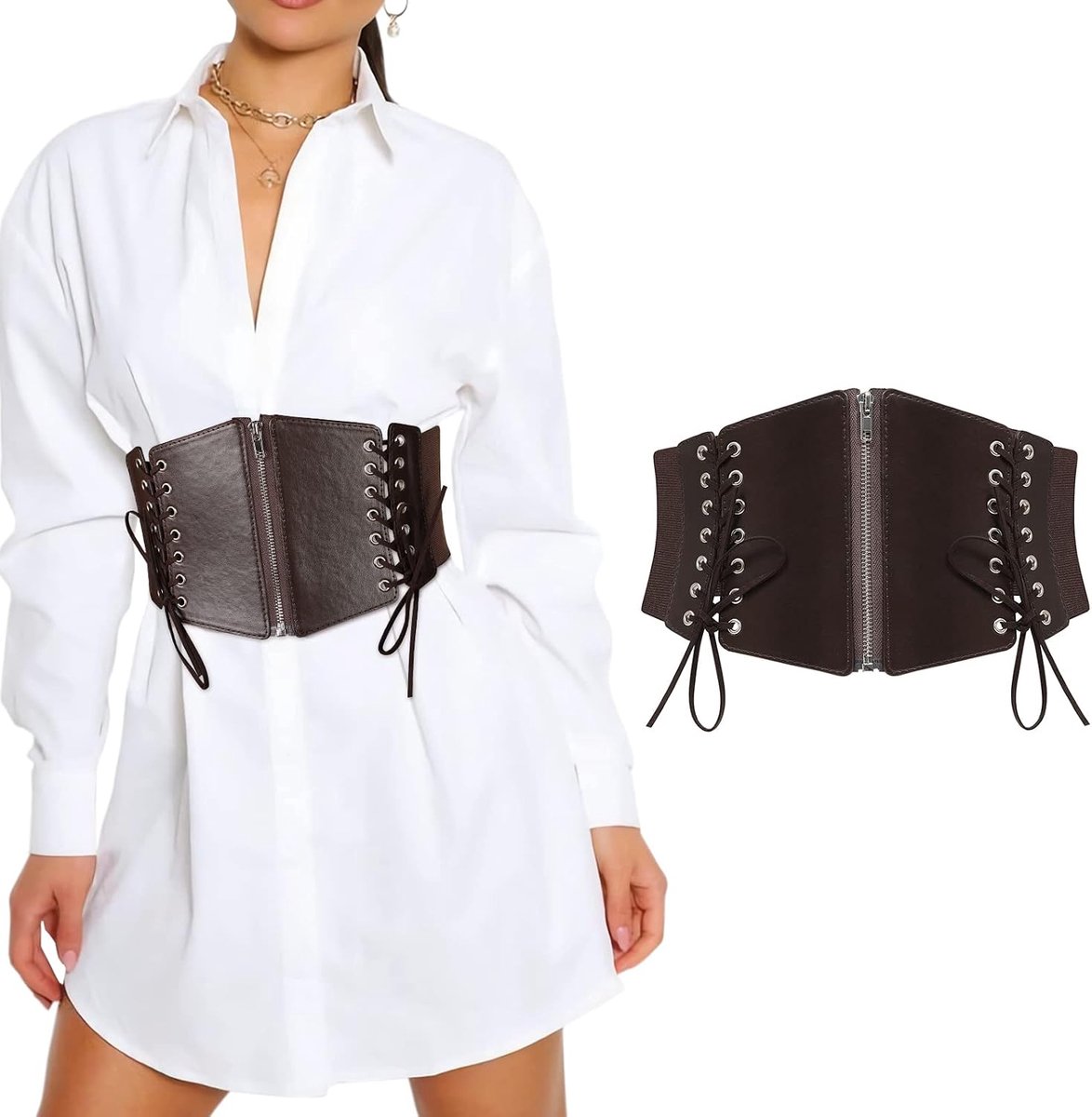 Elastisch korset voor dames, met ritssluiting, brede veterriem