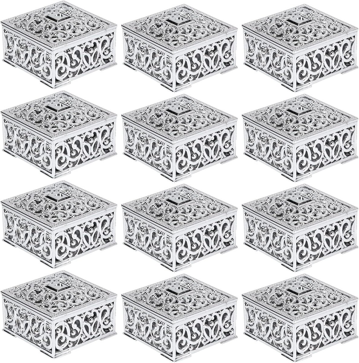Dozen, Europese Stijl Mini Hollow Out Snoep Dozen Snoep Opbergdozen Geschenkdozen Bakken Decoratie voor Bruiloft Kerst Verjaardag(Zilver)