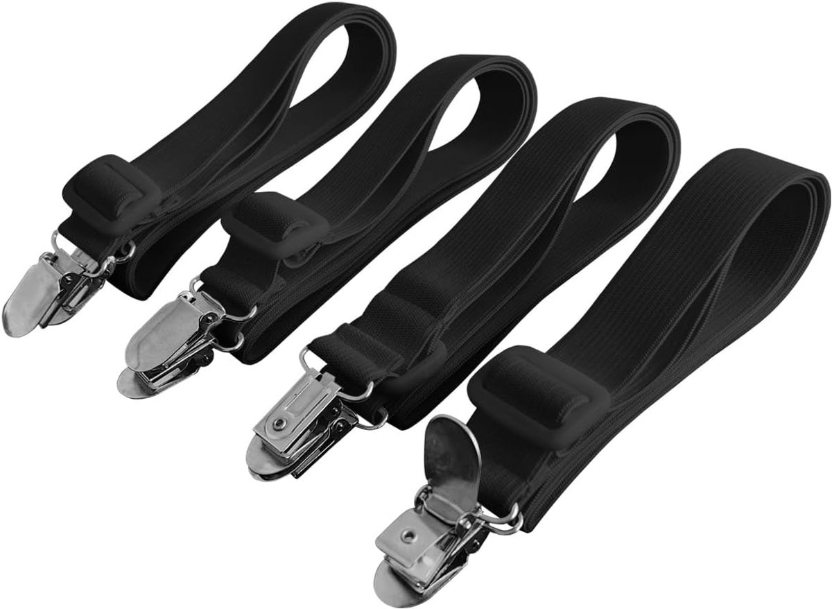 4 Stuks Elastische Lakenspanner met Metalen Clips Verstelbare Elastische Fasteners 30-120cm Zwart