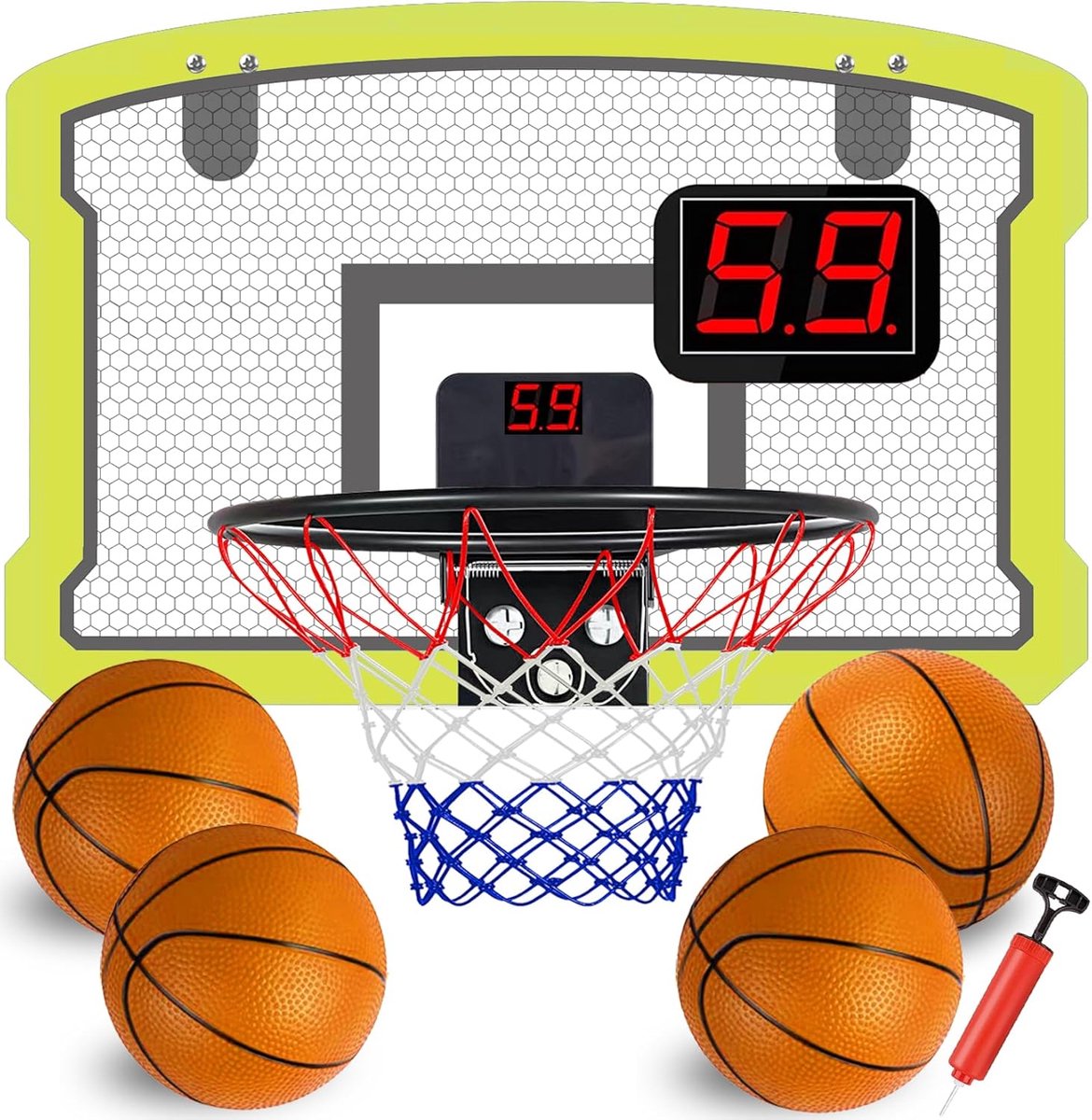 Mini-basketbalnet Speelgoed voor kinderen, indoor basketbalnet voor deur slaapkamer met automatisch scoren, 4 ballen, wandmontage, outdoor mini-net, sportcadeau, speelgoed voor leeftijd 5 6 7 8